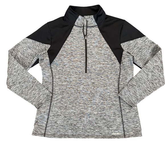 Eddie Bauer Tops - Eddie Bauer Womens XL Gray Black Space Dye Quarter Zip‎ Performance Pullover Top